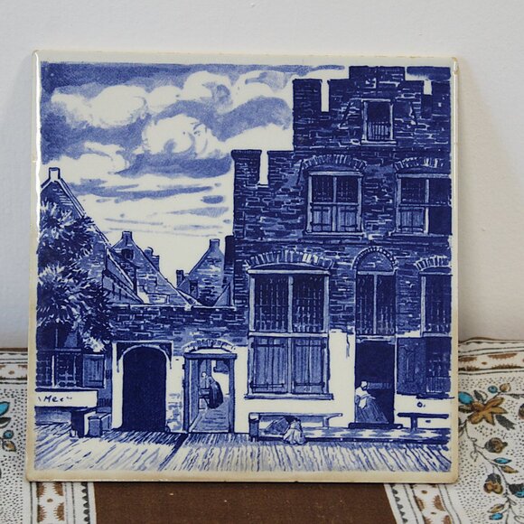 Vintage Delft Blue Wall Tiles – Dutch Scene & Musical Boys – Pair of 2 – 6"x6" - Picture 7 of 7